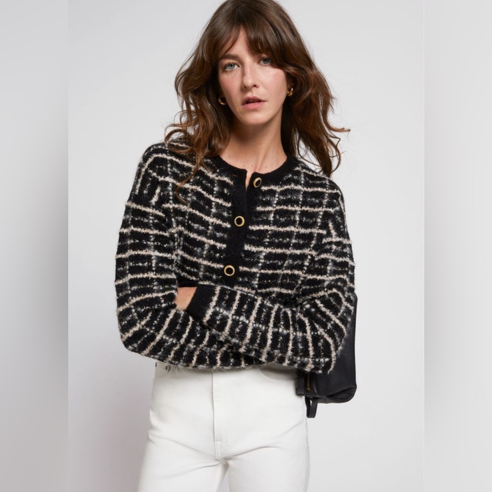 & Other Stories Tweed Jacquard Knit Glitter Cardigan